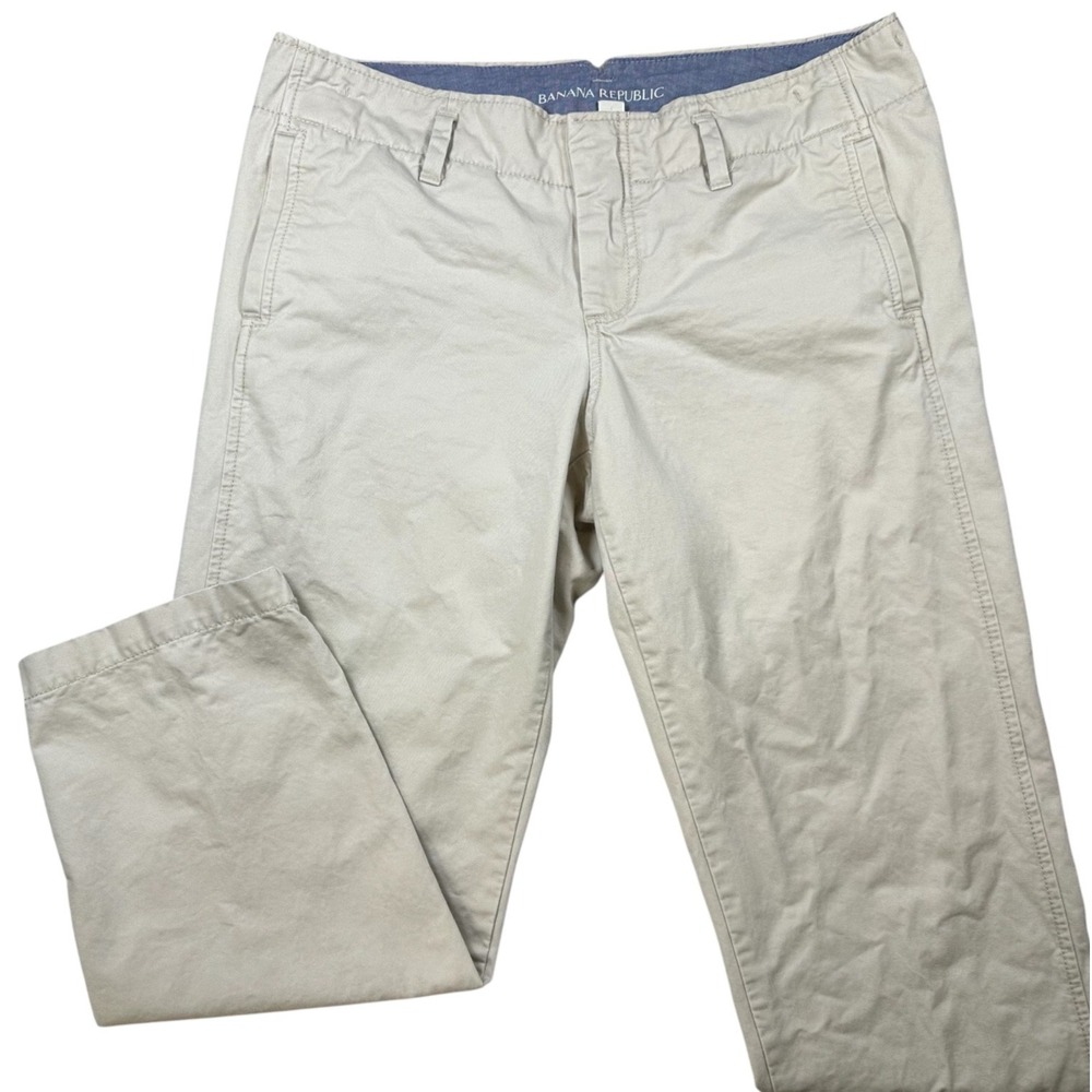 BANANA REPUBLIC Khaki Boyfriend Cotton Cropped Chino Pants Women's Size 8
